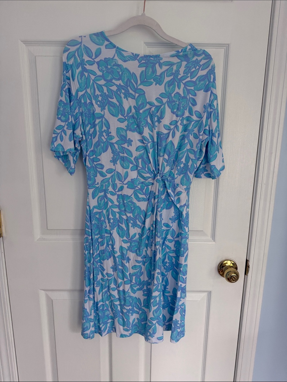Lilly Pulitzer Blue and White Floral Tie-Waist Dress